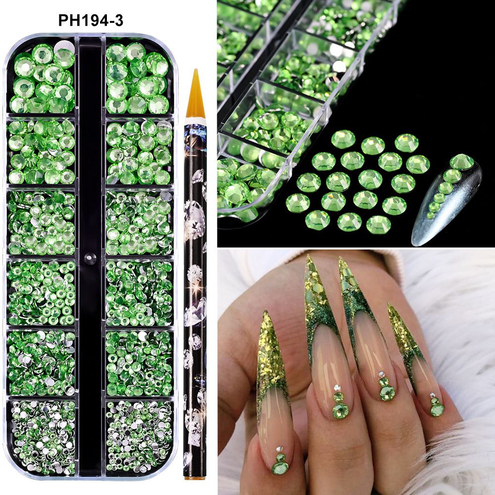 1Box(12Grids) 3D Colorful Round Nail Art Rhinestones Flatback Galss Diamond Gems Jewelry Nails Charms DIY Makeup Manicure Accessories