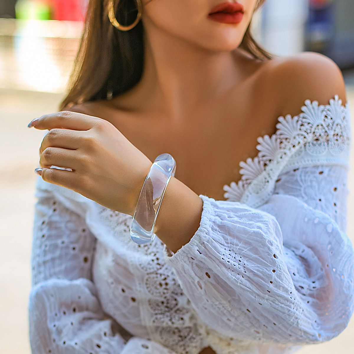 Vintage Brown Coffee Irregular Acrylic Resin Chunky Bangles for Women Goth Geometric Charm Hand Bracelets Couple Jewelry R0838