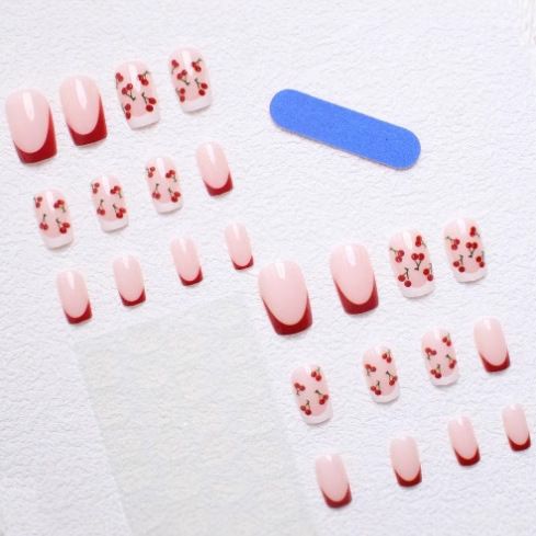 24pcs Gold Edge French Fake Nails Short Nude Pink Simple Artificial Nail Patch Press on Nail Tips for Girls Full Cover Wearable E0111