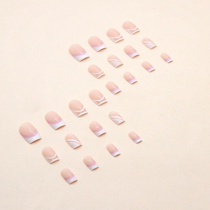 24pcs Gold Edge French Fake Nails Short Nude Pink Simple Artificial Nail Patch Press on Nail Tips for Girls Full Cover Wearable E0111