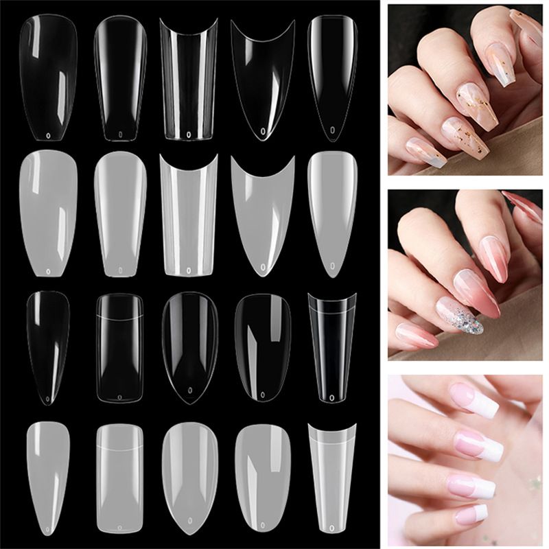100pcs Long Pointed Fake Nail Tips Stiletto Half Cover French Acrylic UV Gel False Nail Extension Press On Nails Manic Tool E0109