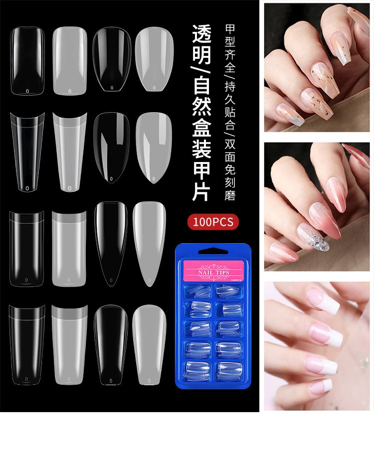 100pcs Long Pointed Fake Nail Tips Stiletto Half Cover French Acrylic UV Gel False Nail Extension Press On Nails Manic Tool E0109