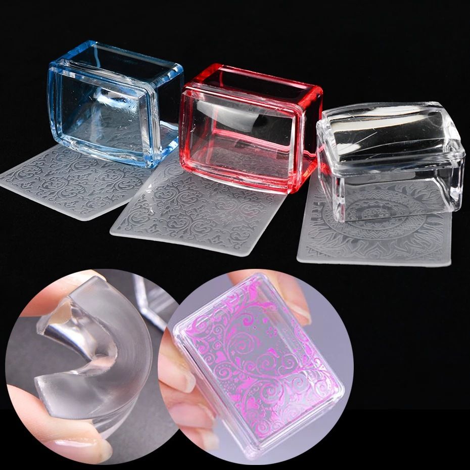 Jelly Silicone Stamp Set Mini Nail Stamper With Scraper Kit Manicure Tools DIY Stamping Nail Art Home Nails Accesories E0139