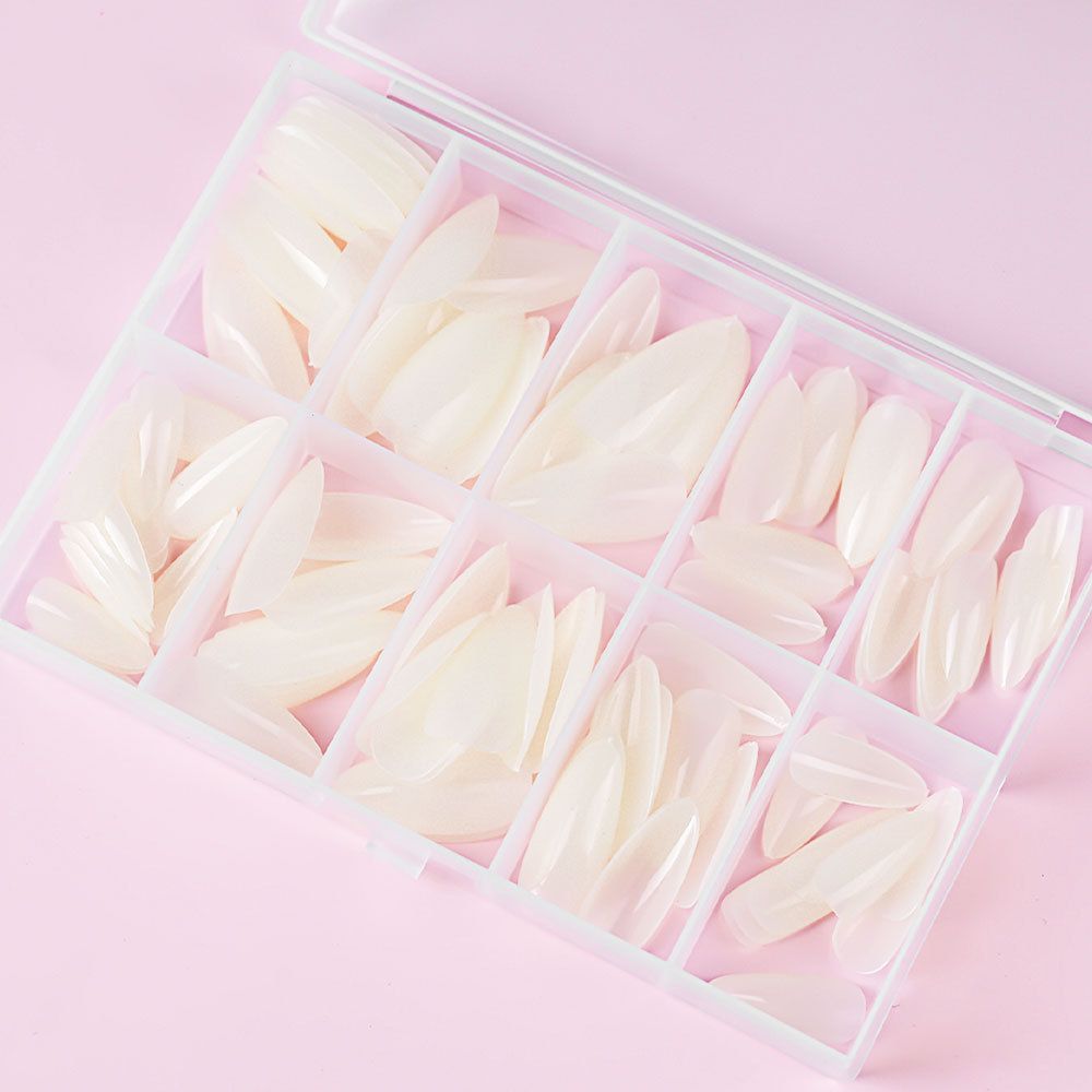 120pcs/box Red White Glossy Acrylic Medium Almond False Nails Solid Color Press-On Nails 12 Sizes Almond Artificial Fake Nails E0198