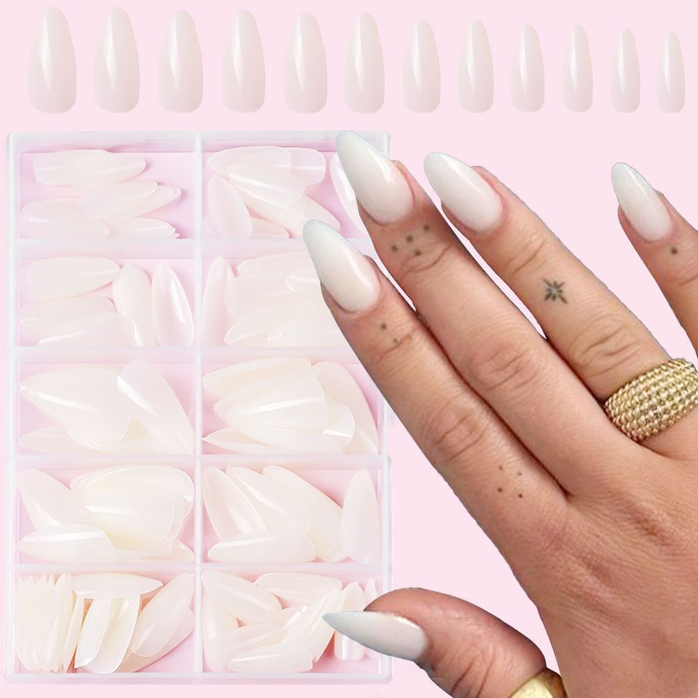 120pcs/box Red White Glossy Acrylic Medium Almond False Nails Solid Color Press-On Nails 12 Sizes Almond Artificial Fake Nails E0198