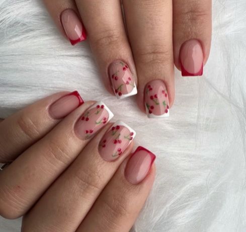 24Pcs/set Medium Length French Fake Nails Blue Pink Halo Glossy False Nail Artificial Acrylic Press On Nails Art tips Removable E0110