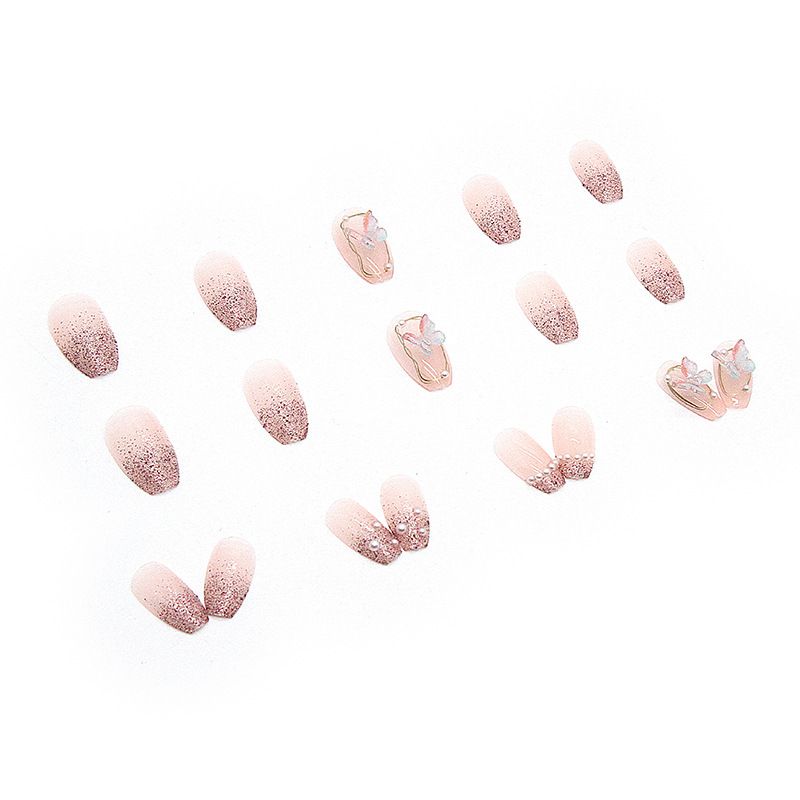 24Pcs Short Almond White Bowknot French Press on Nails Sweet Bow Pearl Design Acrylic Fake Nails Full Cover French False Nail E0125