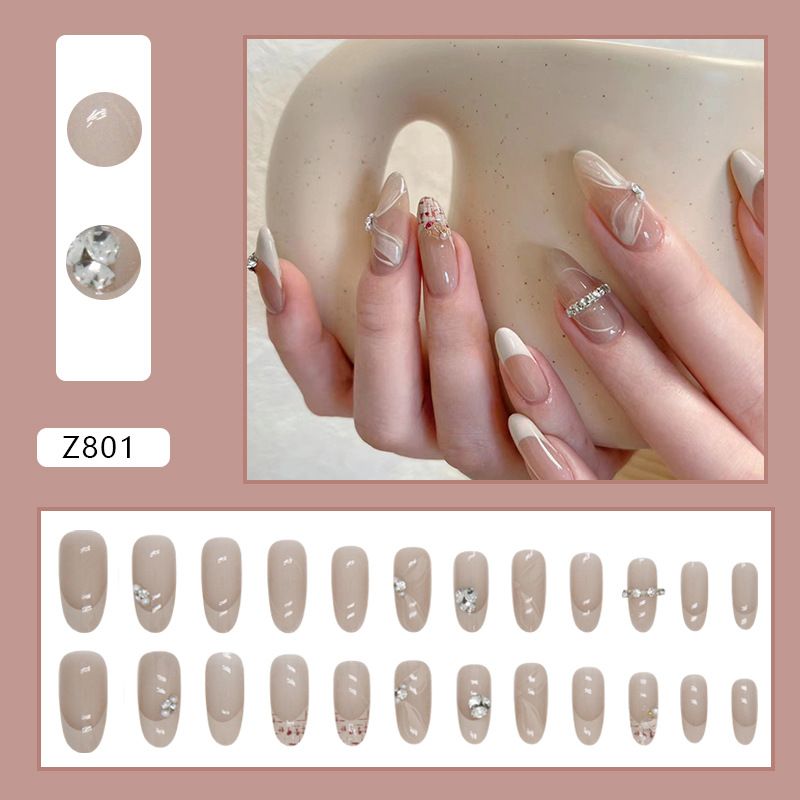 24Pcs Short Almond White Bowknot French Press on Nails Sweet Bow Pearl Design Acrylic Fake Nails Full Cover French False Nail E0125