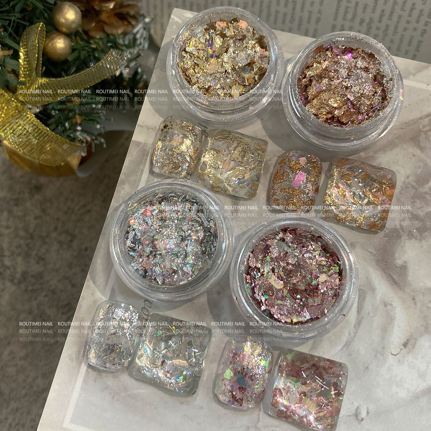 4/1Box Irregular Foil Opal Nail Glitter Sequins Sparkly Gradient Symphony Polarized Flakes Silver Gold Mixed Nail Art Decoration E0166