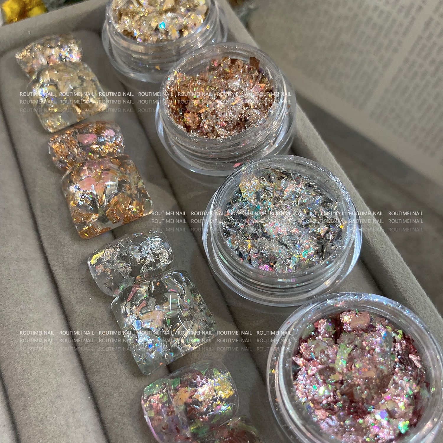 4/1Box Irregular Foil Opal Nail Glitter Sequins Sparkly Gradient Symphony Polarized Flakes Silver Gold Mixed Nail Art Decoration E0166