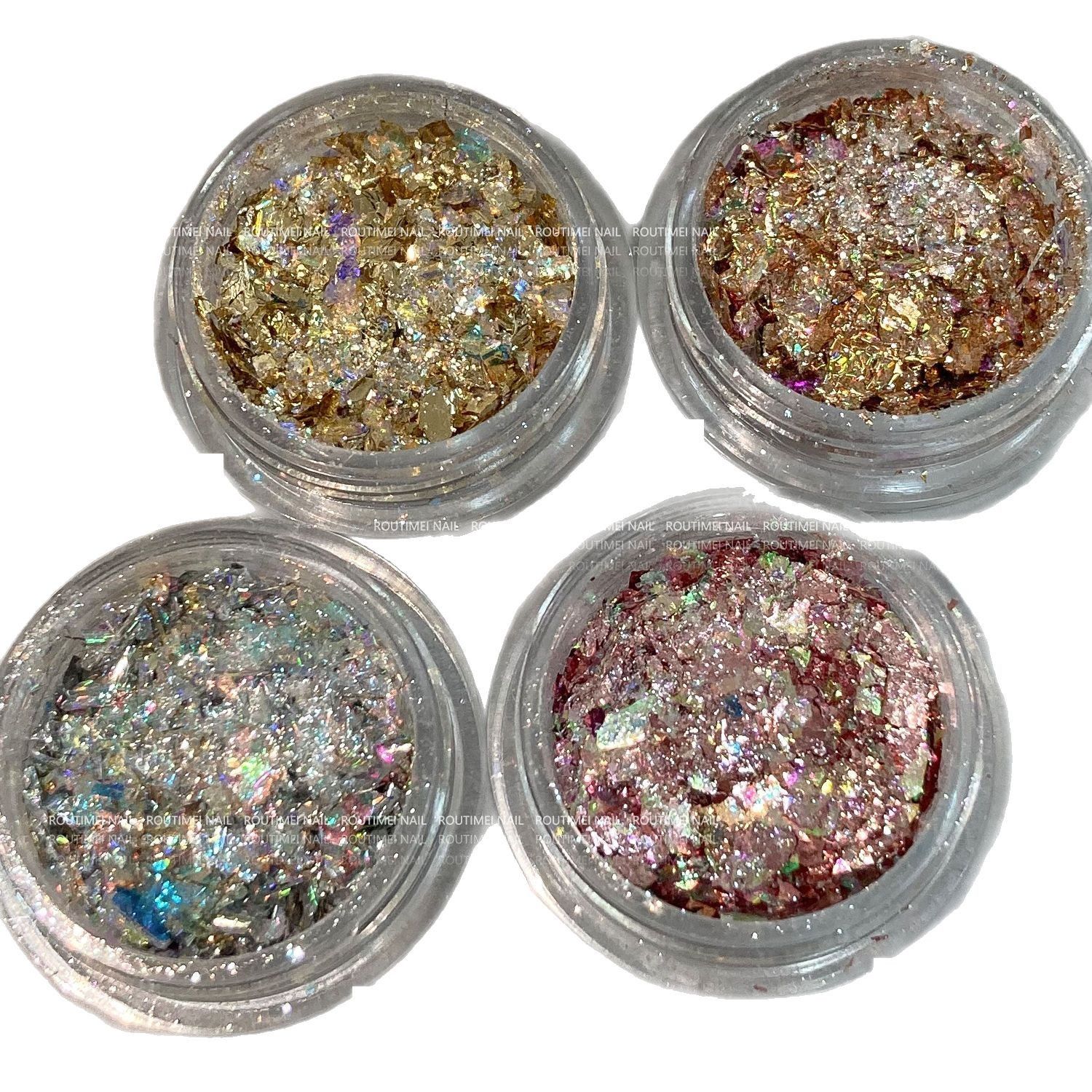 4/1Box Irregular Foil Opal Nail Glitter Sequins Sparkly Gradient Symphony Polarized Flakes Silver Gold Mixed Nail Art Decoration E0166