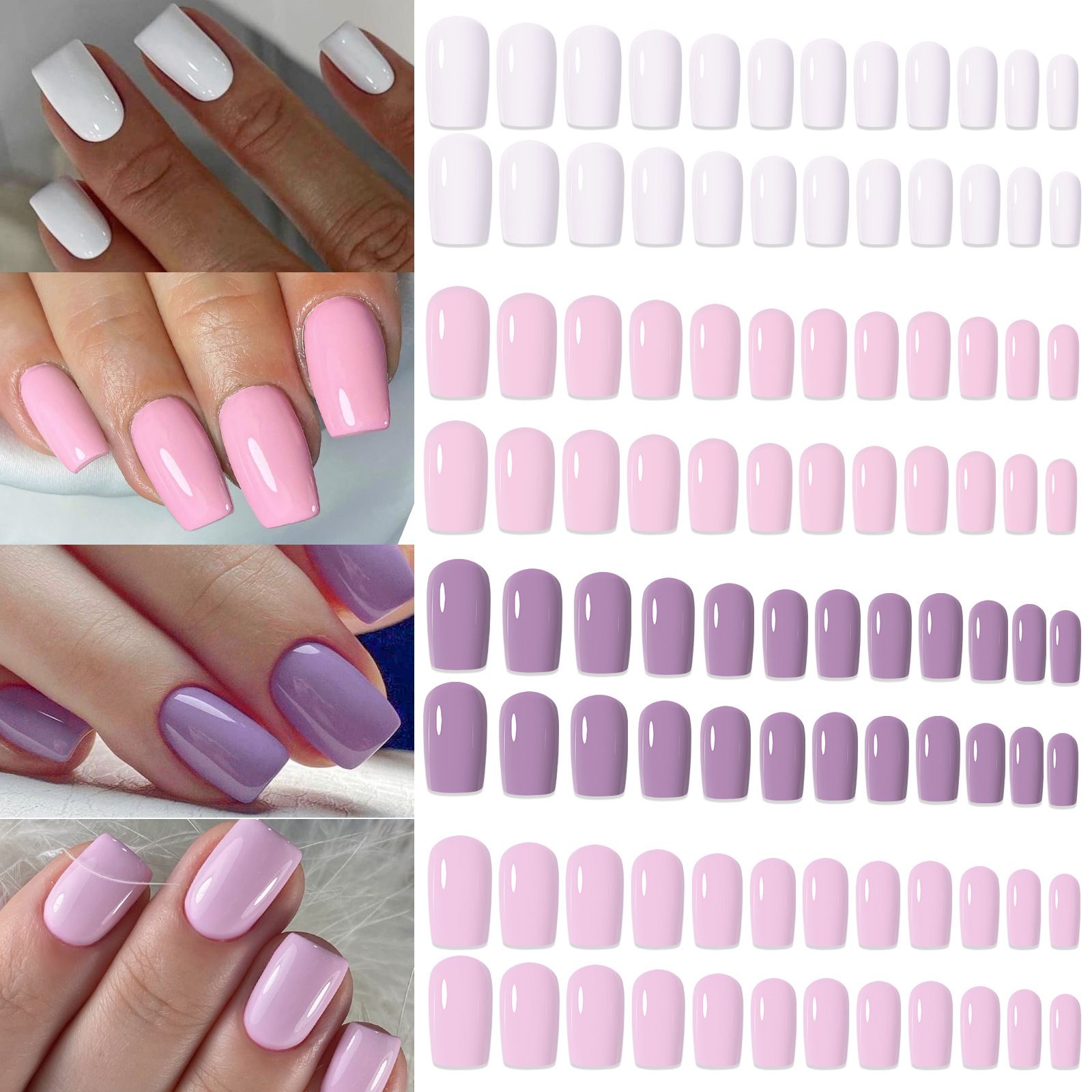 96Pcs Mix Color Press on Nails Frosted/Glossy Solid Color Square Head Fake Nails Wearable Stick-on False Nails for Woman E0177