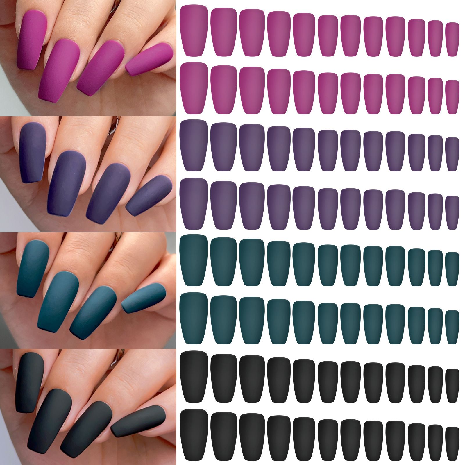 96Pcs Mix Color Press on Nails Frosted/Glossy Solid Color Square Head Fake Nails Wearable Stick-on False Nails for Woman E0177