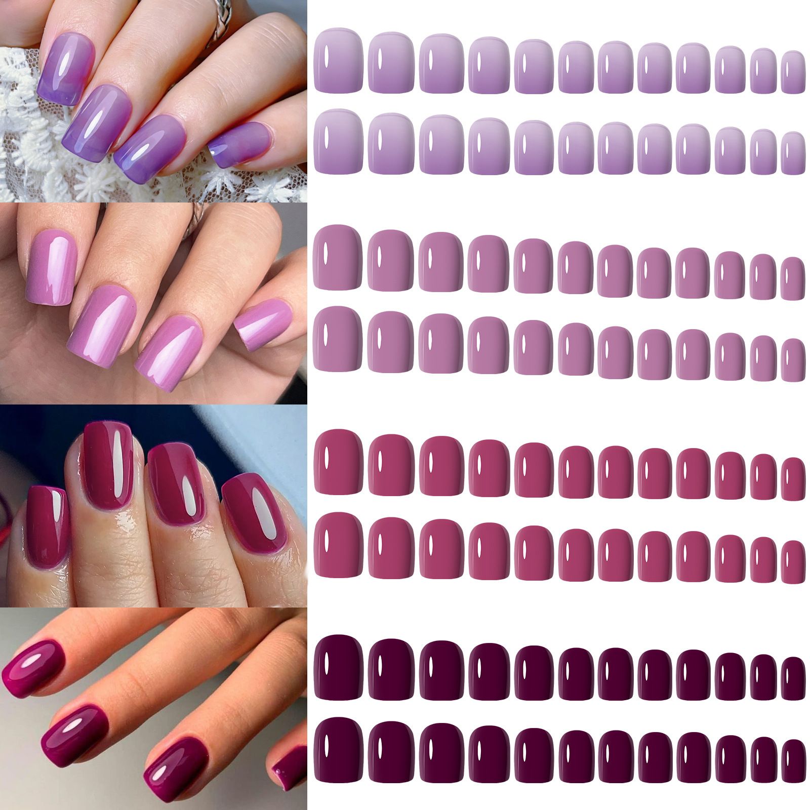 96Pcs Mix Color Press on Nails Frosted/Glossy Solid Color Square Head Fake Nails Wearable Stick-on False Nails for Woman E0177