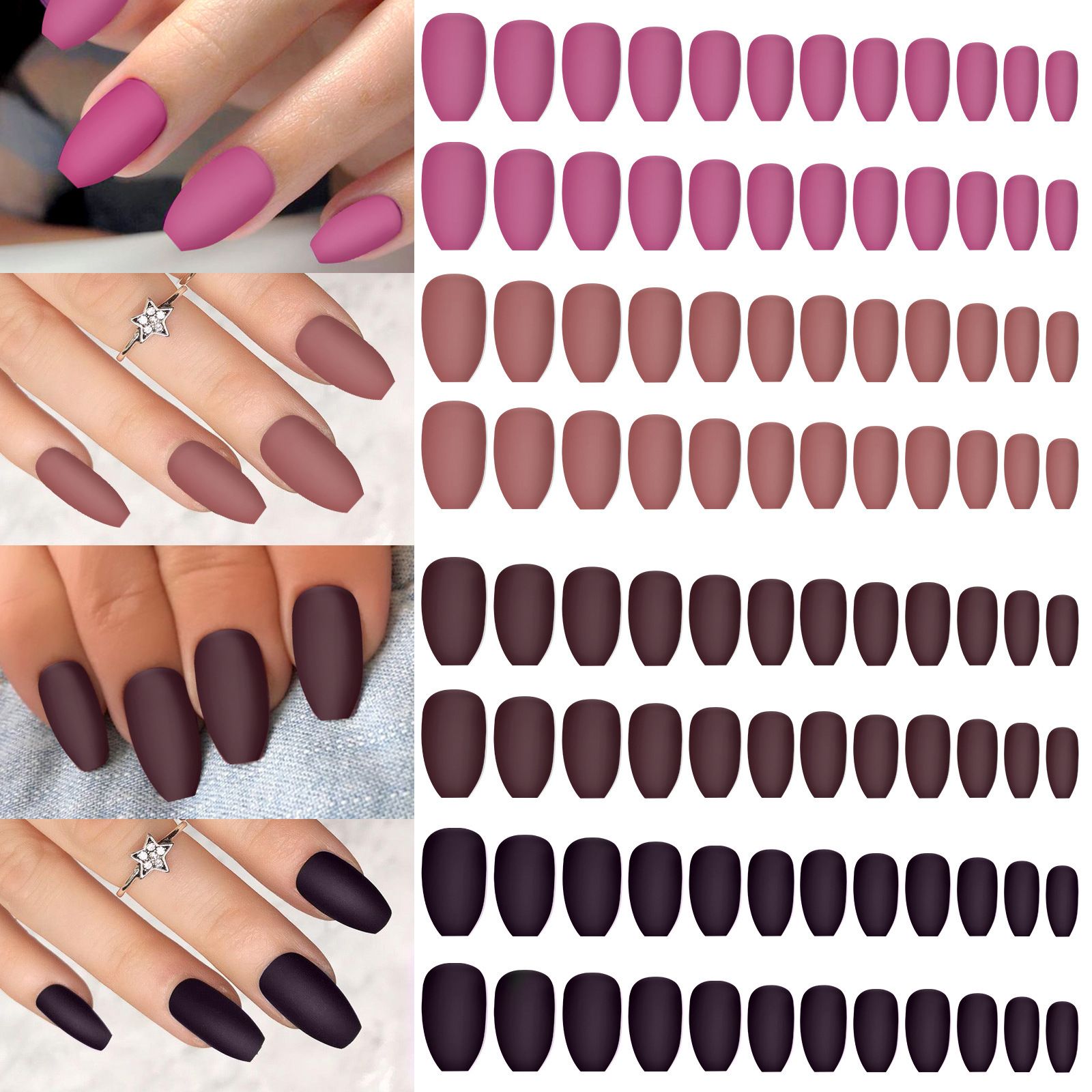 96Pcs Mix Color Press on Nails Frosted/Glossy Solid Color Square Head Fake Nails Wearable Stick-on False Nails for Woman E0177