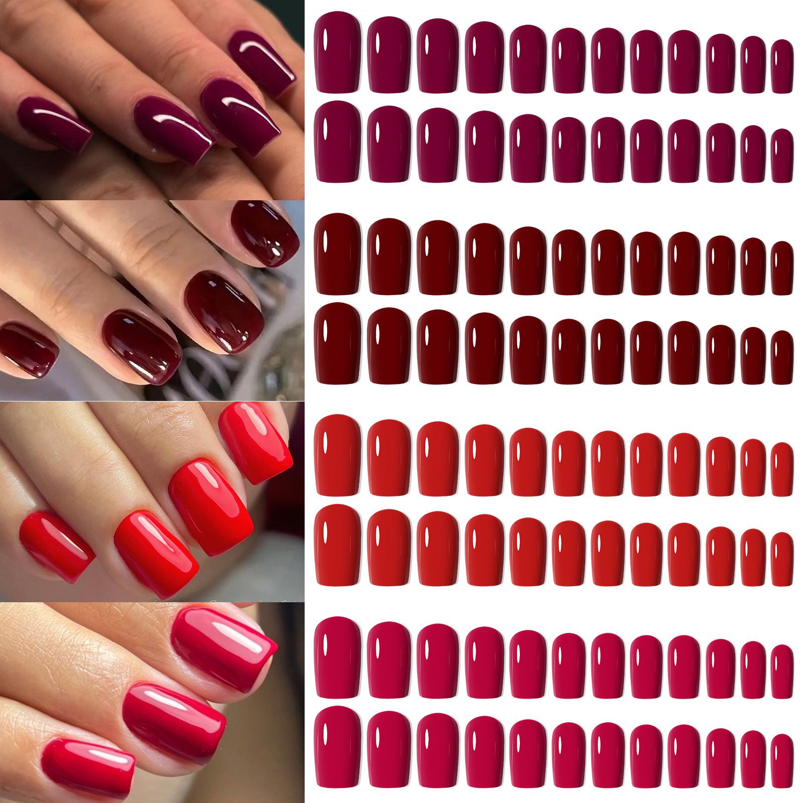 96Pcs Mix Color Press on Nails Frosted/Glossy Solid Color Square Head Fake Nails Wearable Stick-on False Nails for Woman E0177