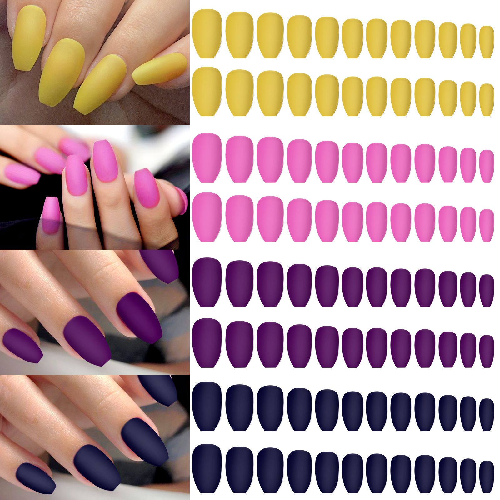 96Pcs Mix Color Press on Nails Frosted/Glossy Solid Color Square Head Fake Nails Wearable Stick-on False Nails for Woman E0177