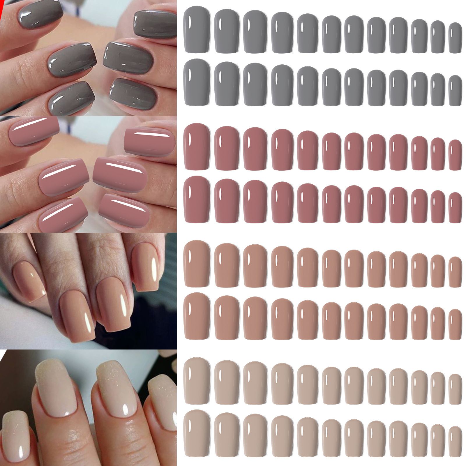 96Pcs Mix Color Press on Nails Frosted/Glossy Solid Color Square Head Fake Nails Wearable Stick-on False Nails for Woman E0177