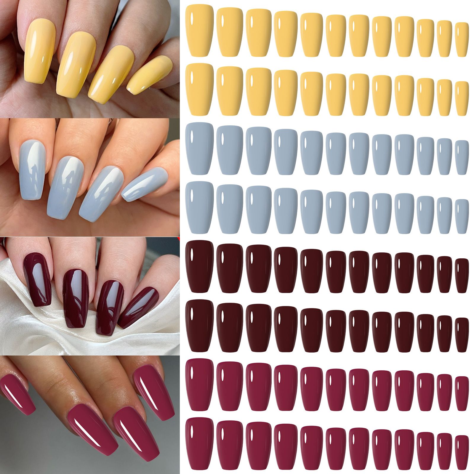 96Pcs Mix Color Press on Nails Frosted/Glossy Solid Color Square Head Fake Nails Wearable Stick-on False Nails for Woman E0177