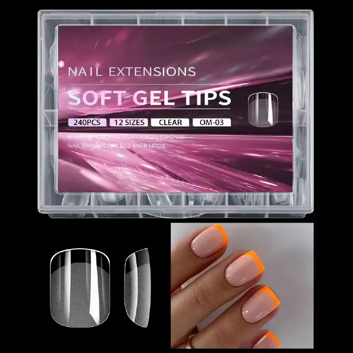 Luxury False Nail Tips Soft Gel Fingertip Semi-matte Capsules Almond French Coffin Full Cover Artificial Fake Nails Extension E0124