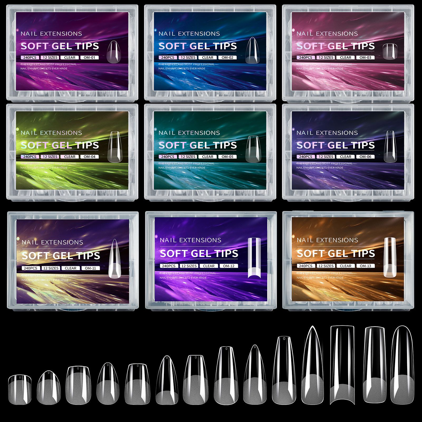 Luxury False Nail Tips Soft Gel Fingertip Semi-matte Capsules Almond French Coffin Full Cover Artificial Fake Nails Extension E0124