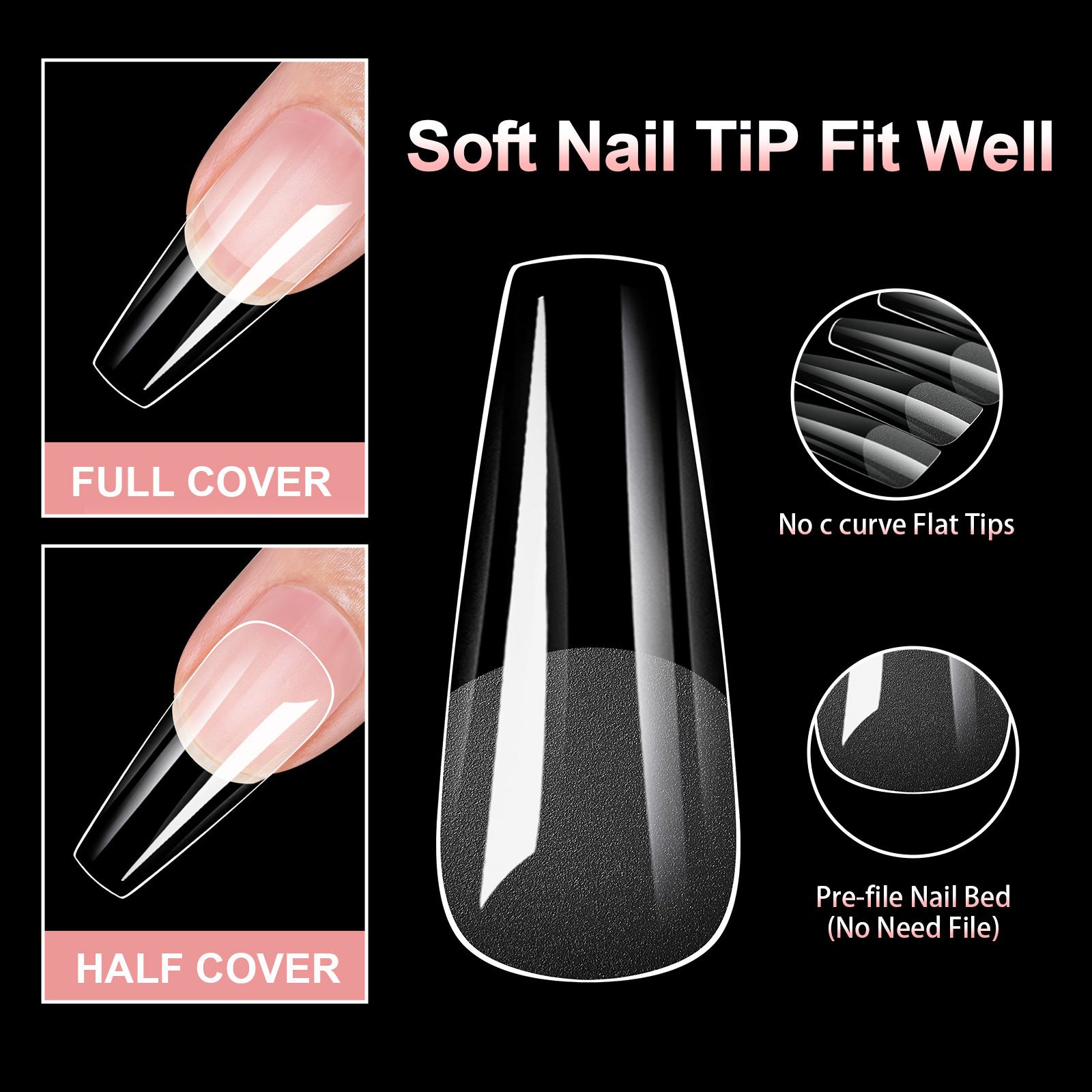 100Pcs Short Almond Half Matte Nail Tips Soft Gel Nail Tips Glossy Full Cover False Nail Tips For Acrylic Nails Manicure Salon E0199