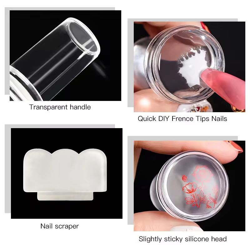 Transparent Nail Stamper With Scraper Jelly Silicone Head Stamp For French Nails Printing Nail Art Stamping Plate Manicure E0178