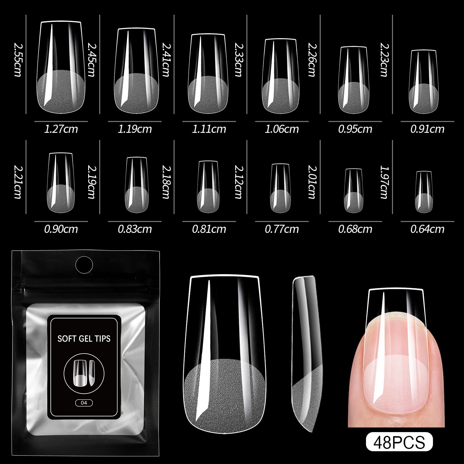 48pcs Clear False Toes Nails French Square Nature White Full Cover Fake Toe Nails Feet Nail Tips Artificial Press on Toenails E0132