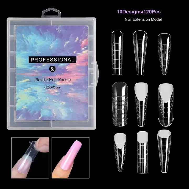 120 Pcs/Set Clear Dual Forms False Nails Full Cover Quick Building Gel Mold Tips Nail Extension Molds Upper Forms For Nails Tips E0133