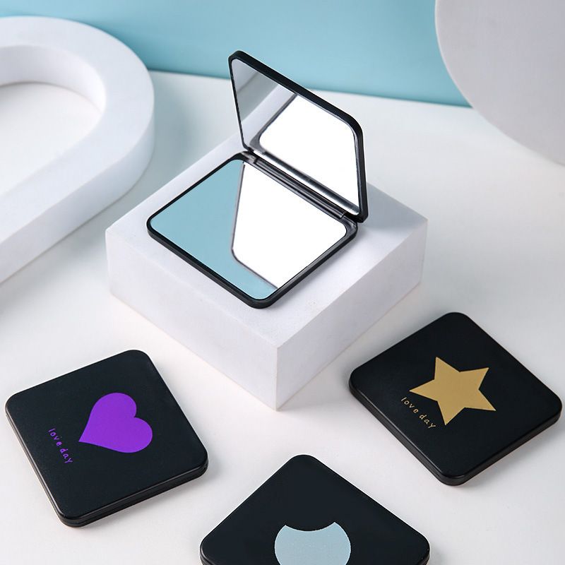 Portable Hand Mirrors Double-sided Compact Mirror Pocket Cosmetic Mirror Foldable Makeup Mirror Mini Square Makeup Vanity E0603