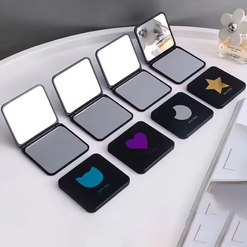 Portable Hand Mirrors Double-sided Compact Mirror Pocket Cosmetic Mirror Foldable Makeup Mirror Mini Square Makeup Vanity E0603