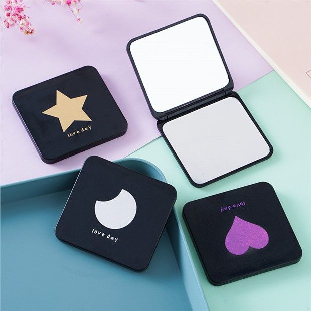 Portable Hand Mirrors Double-sided Compact Mirror Pocket Cosmetic Mirror Foldable Makeup Mirror Mini Square Makeup Vanity E0603