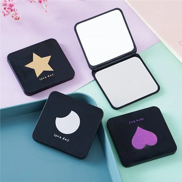 Portable Hand Mirrors Double-sided Compact Mirror Pocket Cosmetic Mirror Foldable Makeup Mirror Mini Square Makeup Vanity E0603