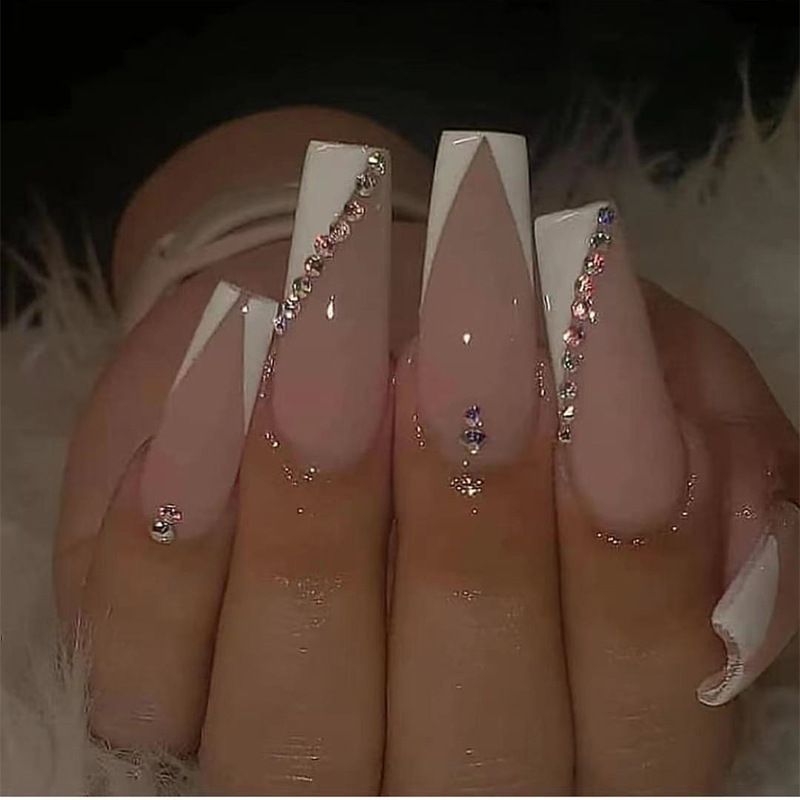 24Pcs/set Medium Length Square Fake Nails Blue Pink Halo Glossy False Nail Artificial Acrylic Press On Nails Art tips Removable