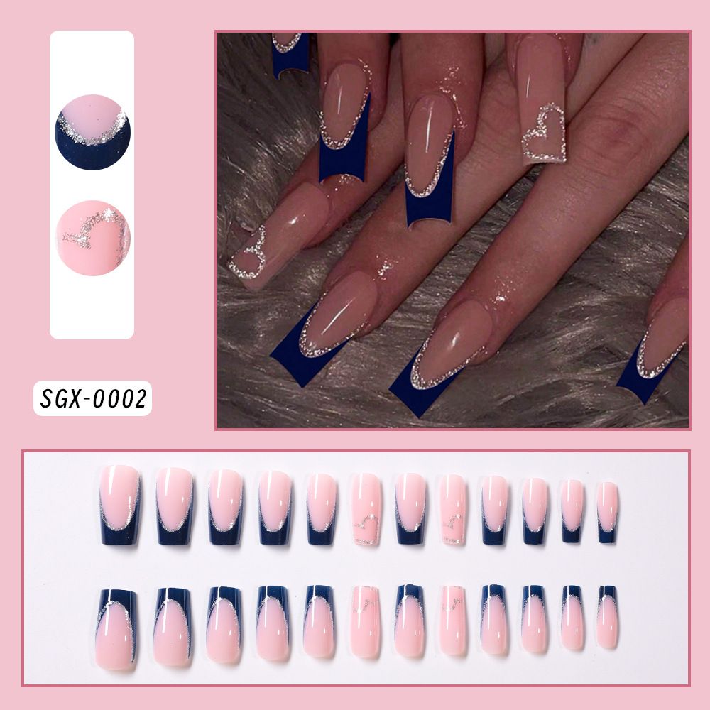 24Pcs Short Square Coffin False Nails French Glitter Wearable Fake Nails Acrylic Full Cover Women Ballet Press on Nails Tips E0185