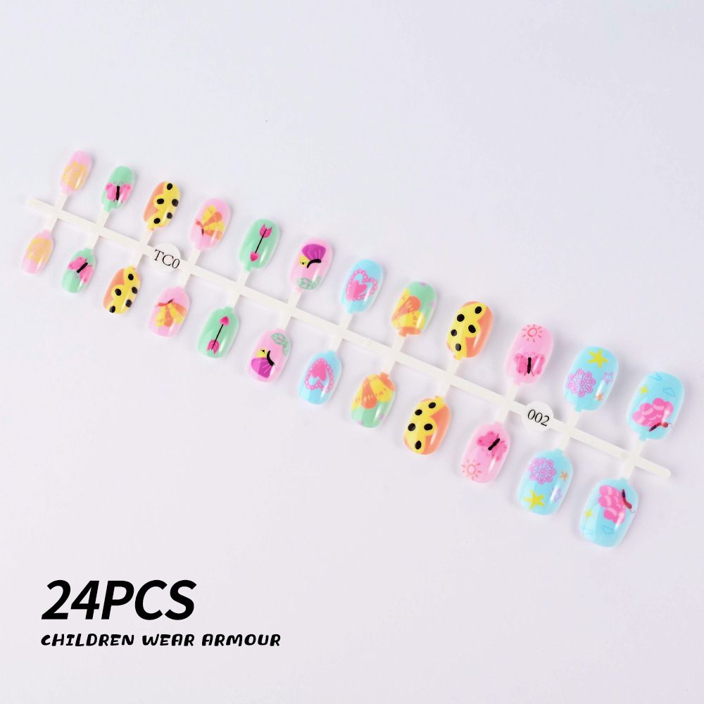 24Pcs/Strip Pink Detachable Child False Nails Tip Kawaii Cartoon Strawberry Acrylic Artificial Full Cover Press On Nail for Girl E0103A