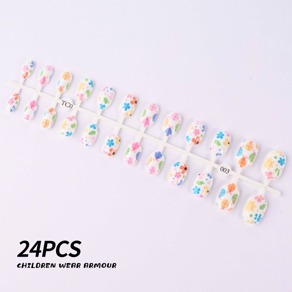 24Pcs/Strip Pink Detachable Child False Nails Tip Kawaii Cartoon Strawberry Acrylic Artificial Full Cover Press On Nail for Girl E0103A