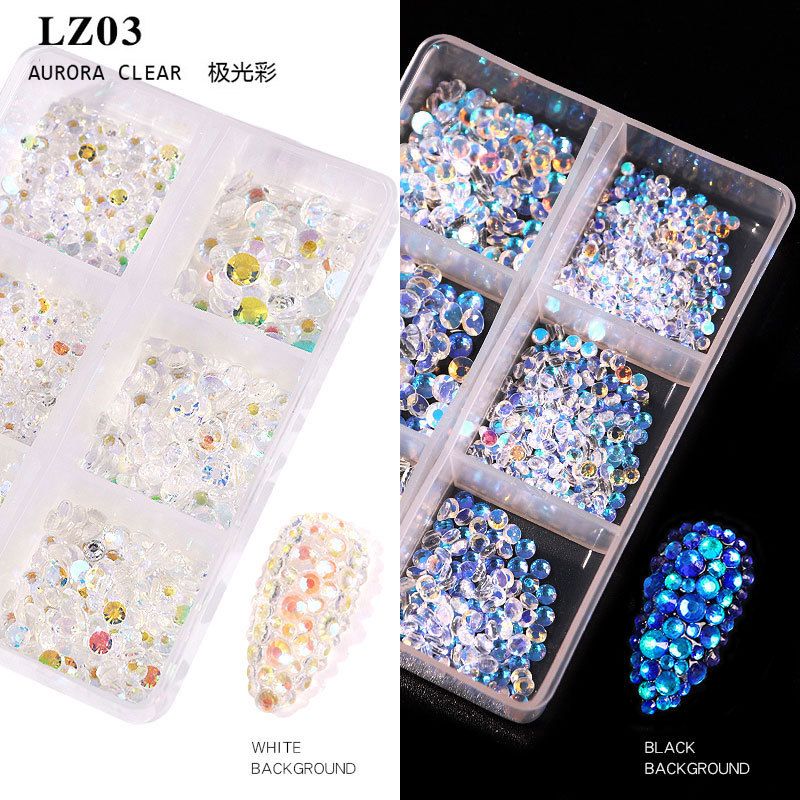 6 Grids/Box AB Flat Rhinestones For Nails Mixed Color Champagne Diamond Kit Nail Art Decoration DIY Manicure Design Tools E0105A