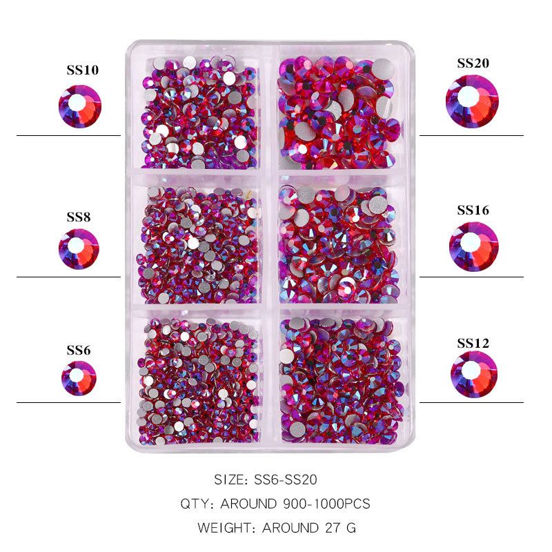 6 Grids/Box AB Flat Rhinestones For Nails Mixed Color Champagne Diamond Kit Nail Art Decoration DIY Manicure Design Tools E0105A