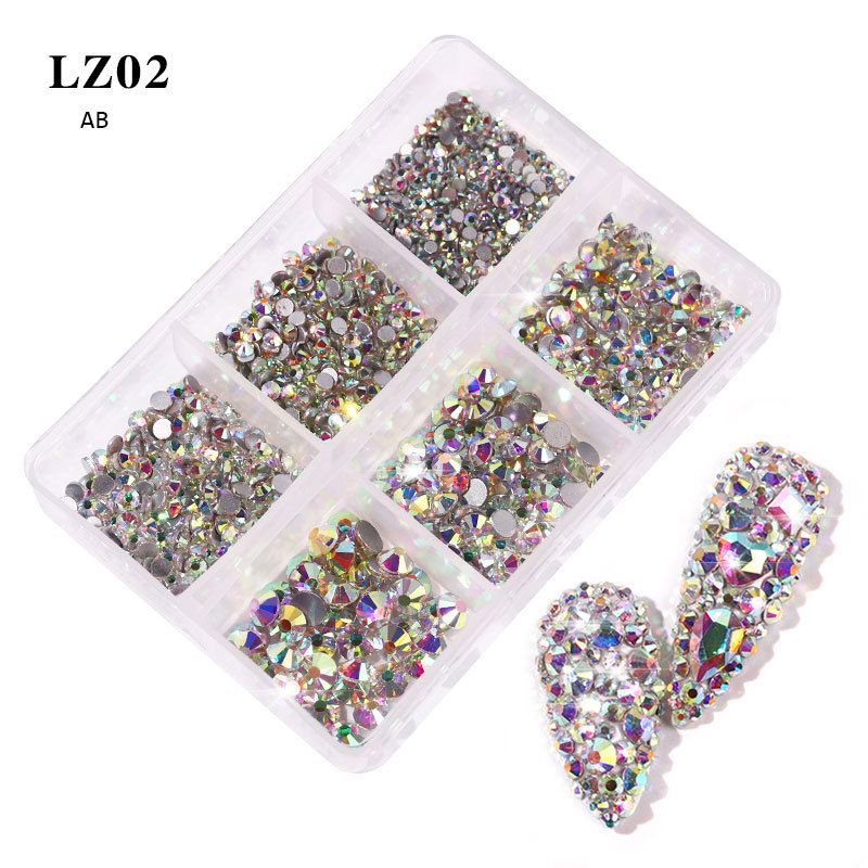 6 Grids/Box AB Flat Rhinestones For Nails Mixed Color Champagne Diamond Kit Nail Art Decoration DIY Manicure Design Tools E0105A