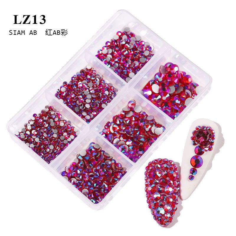 6 Grids/Box AB Flat Rhinestones For Nails Mixed Color Champagne Diamond Kit Nail Art Decoration DIY Manicure Design Tools E0105A