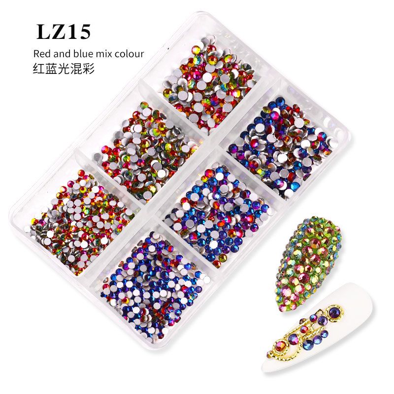 6 Grids/Box AB Flat Rhinestones For Nails Mixed Color Champagne Diamond Kit Nail Art Decoration DIY Manicure Design Tools E0105A