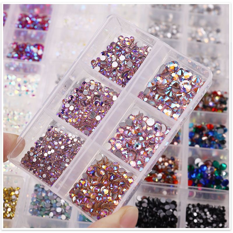 6 Grids/Box AB Flat Rhinestones For Nails Mixed Color Champagne Diamond Kit Nail Art Decoration DIY Manicure Design Tools E0105A