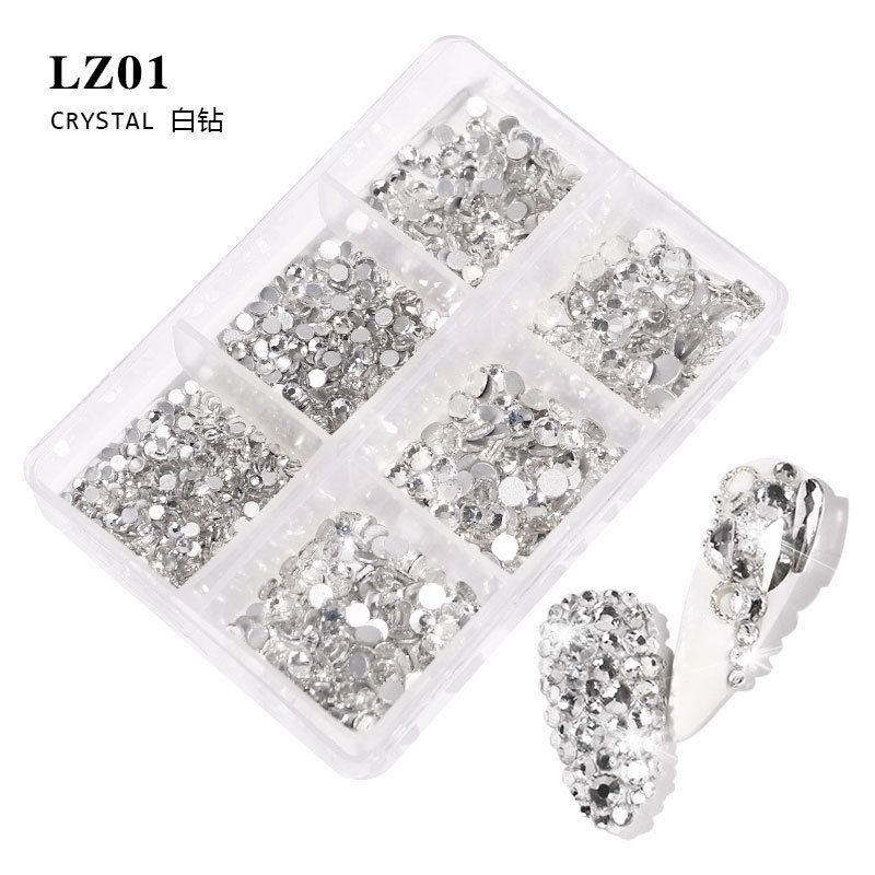 6 Grids/Box AB Flat Rhinestones For Nails Mixed Color Champagne Diamond Kit Nail Art Decoration DIY Manicure Design Tools E0105A