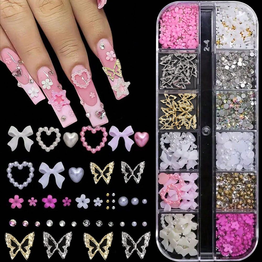 12Grids Riveting Nail Ornament Gold/Silver Charms Arrow Rivet Metallic Nail Art Punk Spikes Studs Tip Decoration E0183