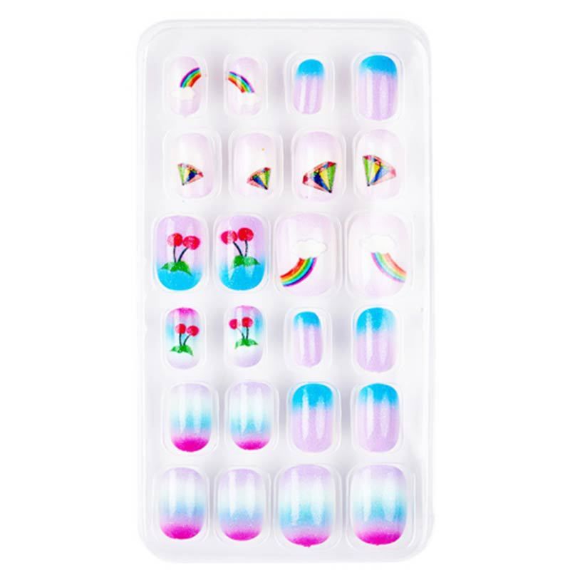Children Press on Nails,24 Pcs Fake Nails Tips for Kids Acrylic Nails Pre-glue Full Cover Short False Nails Cute Fingernails E0108A