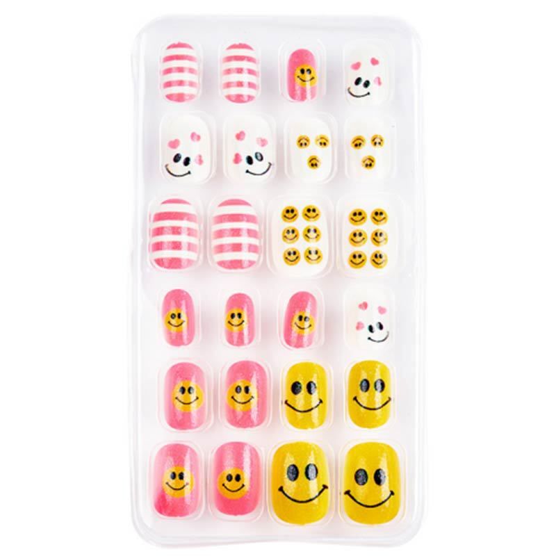 Children Press on Nails,24 Pcs Fake Nails Tips for Kids Acrylic Nails Pre-glue Full Cover Short False Nails Cute Fingernails E0108A