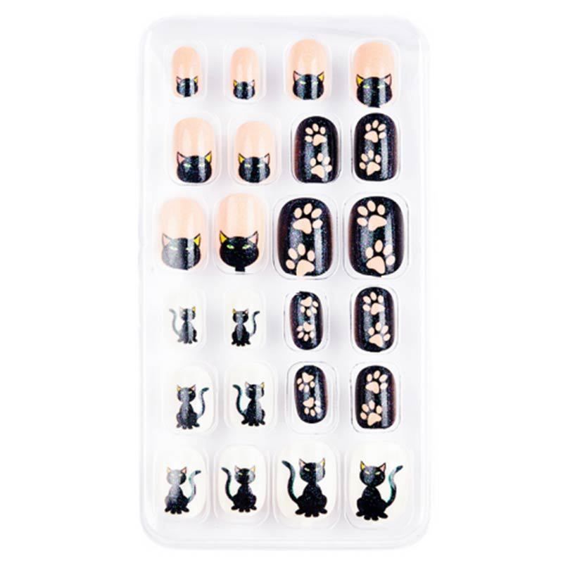 Children Press on Nails,24 Pcs Fake Nails Tips for Kids Acrylic Nails Pre-glue Full Cover Short False Nails Cute Fingernails E0108A
