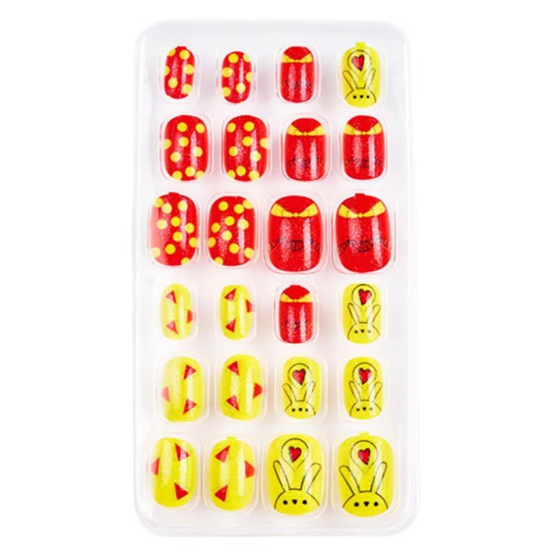 Children Press on Nails,24 Pcs Fake Nails Tips for Kids Acrylic Nails Pre-glue Full Cover Short False Nails Cute Fingernails E0108A