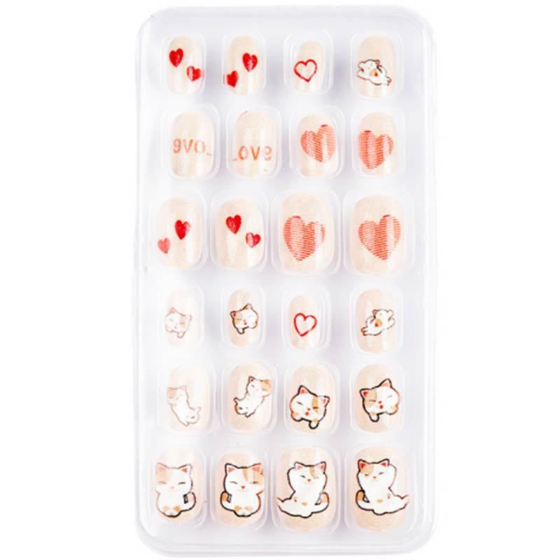 Children Press on Nails,24 Pcs Fake Nails Tips for Kids Acrylic Nails Pre-glue Full Cover Short False Nails Cute Fingernails E0108A